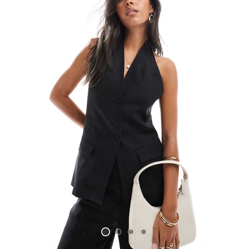 Mango Black Halter Neck Linen Vest